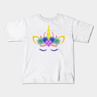 Unicorn head with flowers Kids T-Shirt